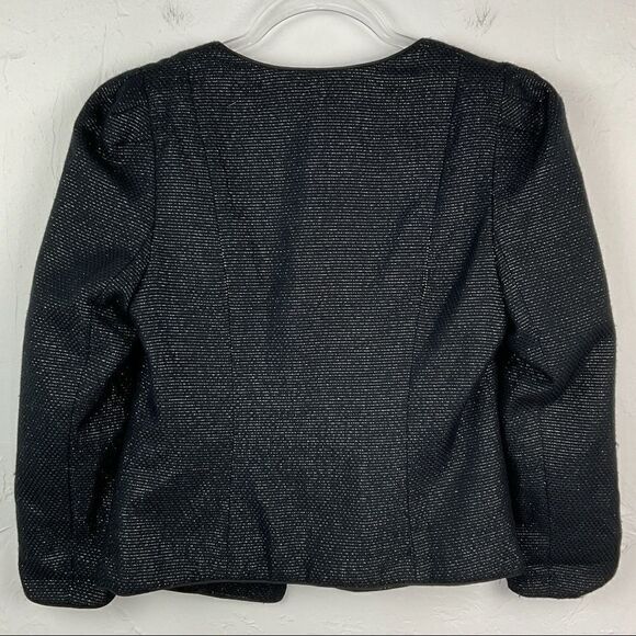 Silence + Noise Black Silver Striped Capped Sleeve Open Front Blazer Jacket XS - Picture 3 of 4